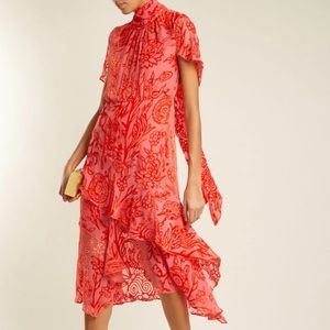 Peter Pilotto High Neck Tiered Floral Devoré Tonal Orange Dress